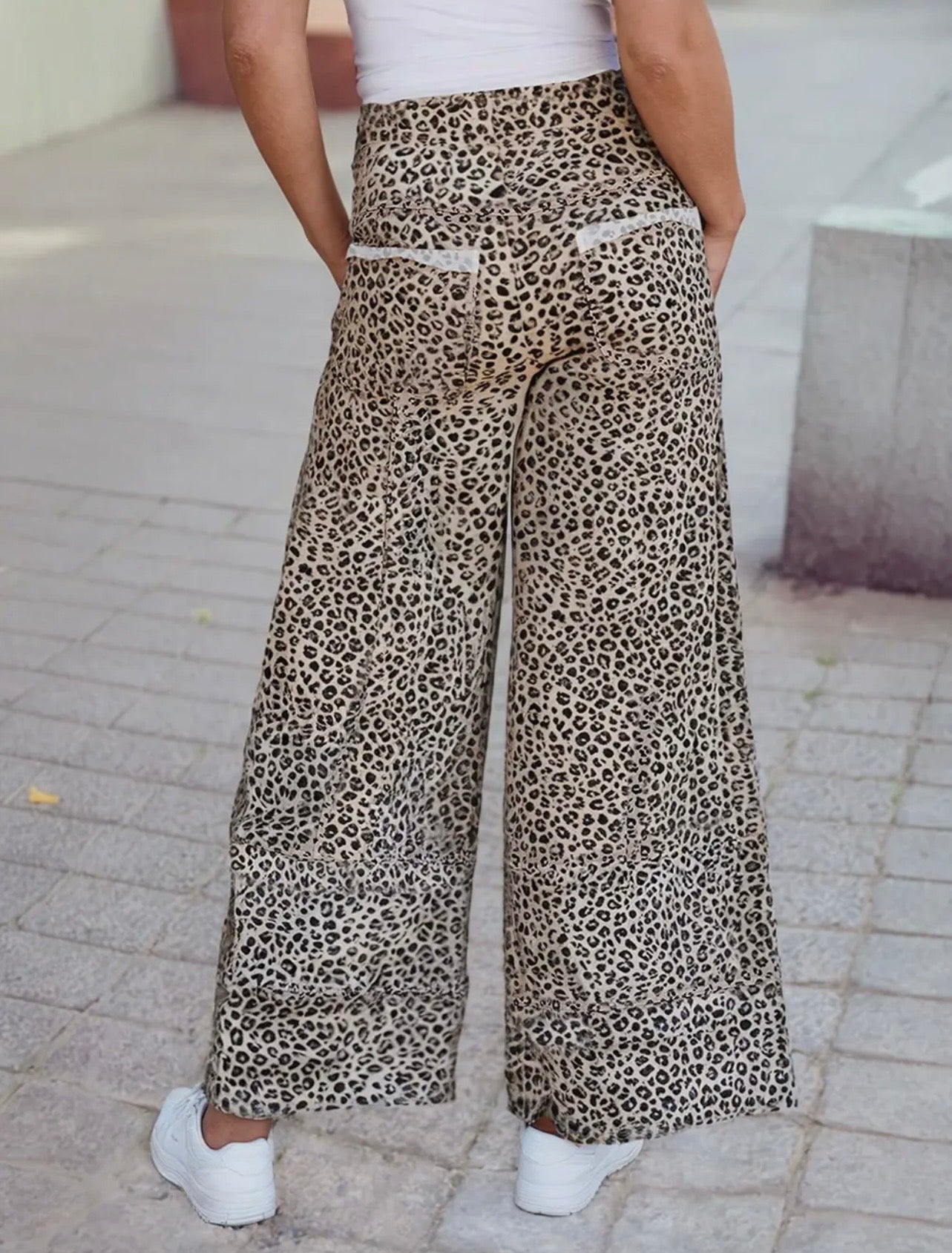 Animal Print Wide Leg Terry Knit Pants