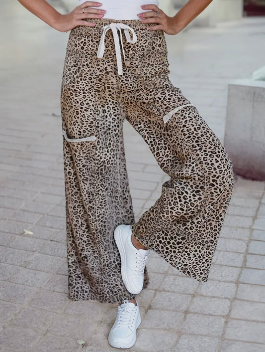 Animal Print Wide Leg Terry Knit Pants