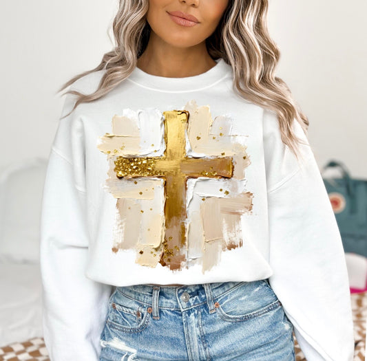 Gold Brush Stroke Cross